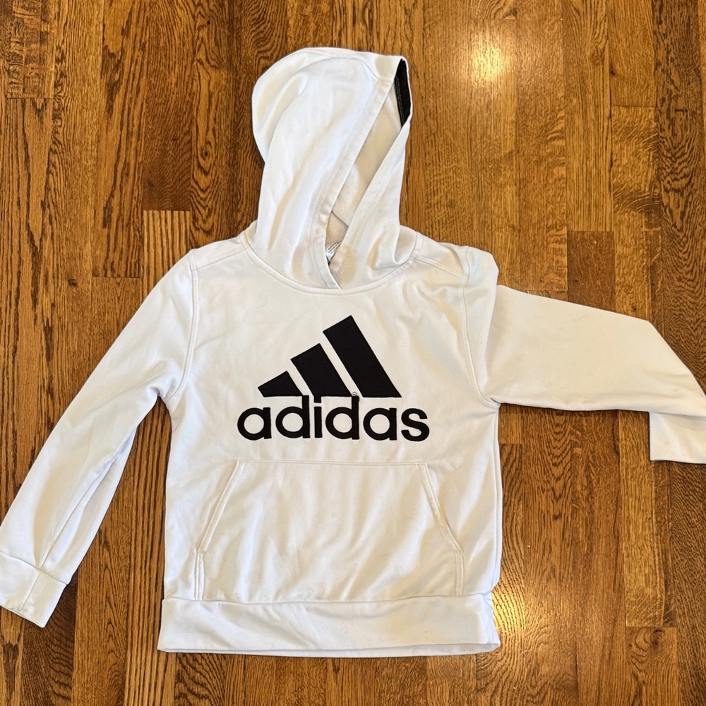 Adidas Kids White and Black Logo Hoodie Size Small